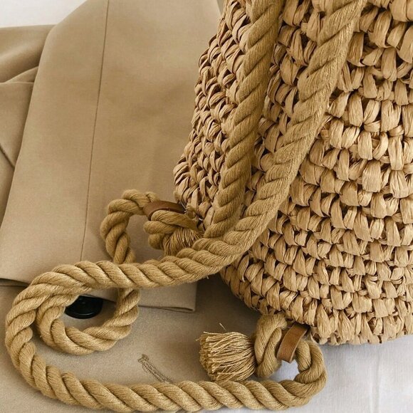 Khaki Casual Women's Foldable Bucket Drawstring Backpack Outdoor - Picture 9 of 11